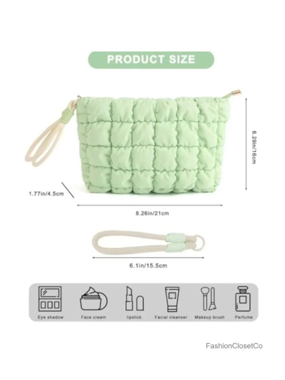 Puffer Quilted Makeup Bag with Detachable Wrist Strap, Small Cosmetic Pouch for